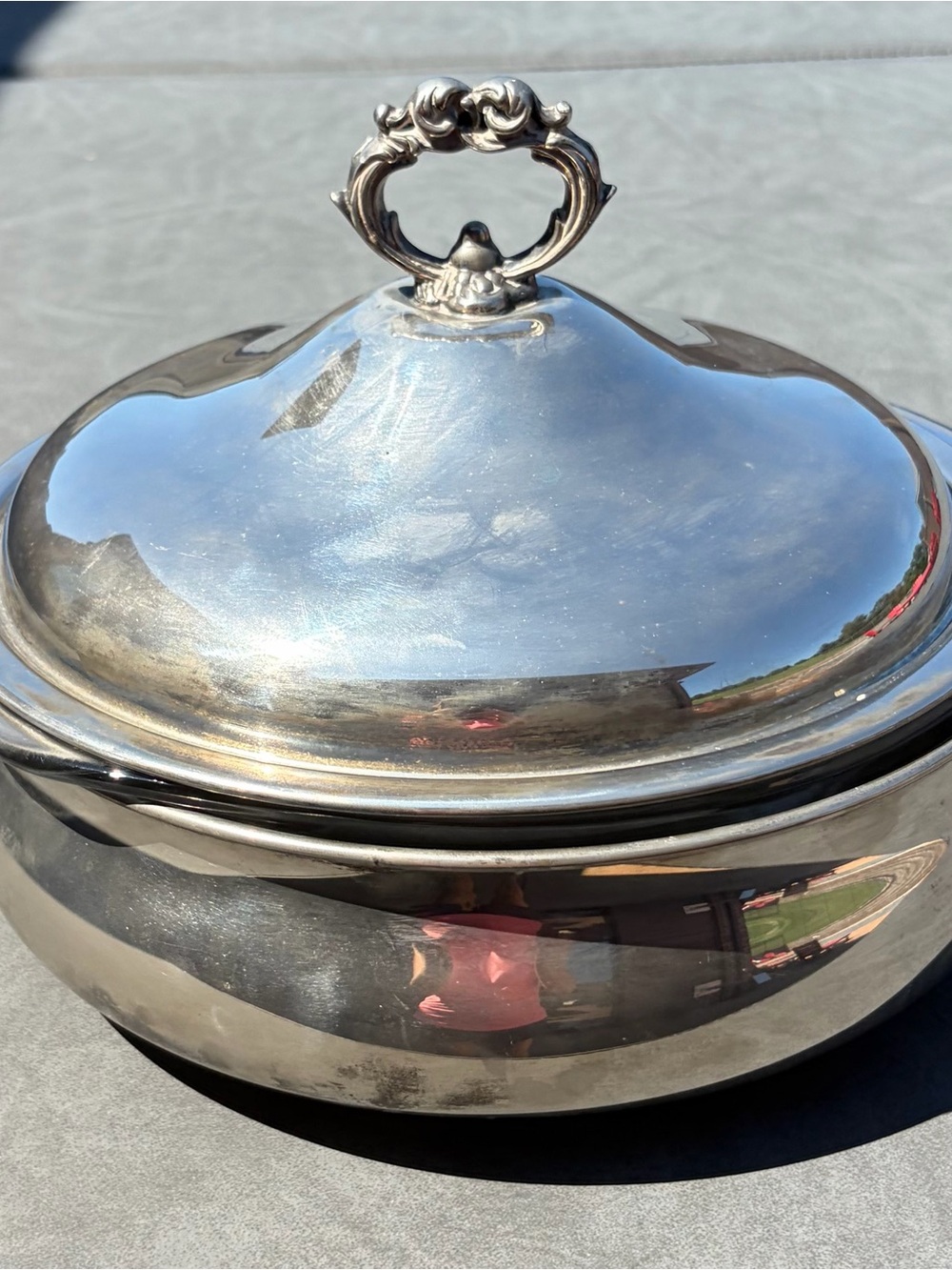 Silverplated serving dish with Pyrex glass insert and lid